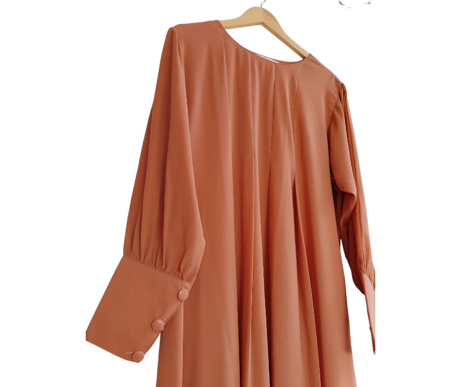 Elegant Pleated Abaya – Camel Brown