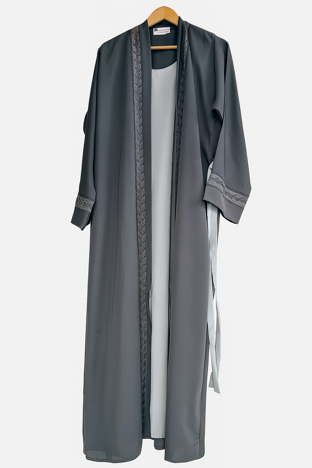 Embroidered Open Abaya – Charcoal Grey