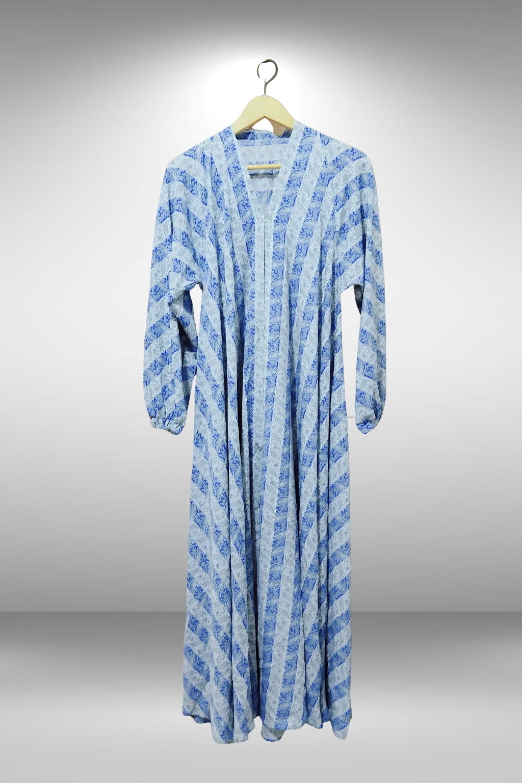White & Blue Front Open Abaya