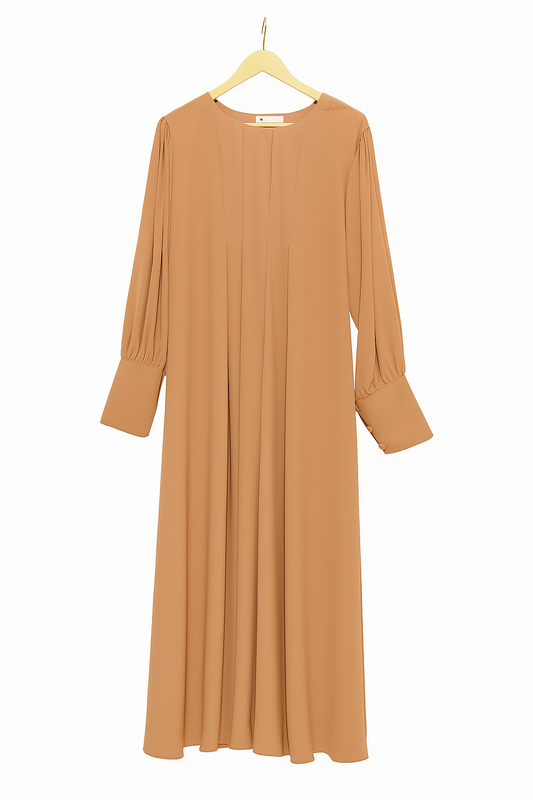 Elegant Pleated Abaya – Camel Brown