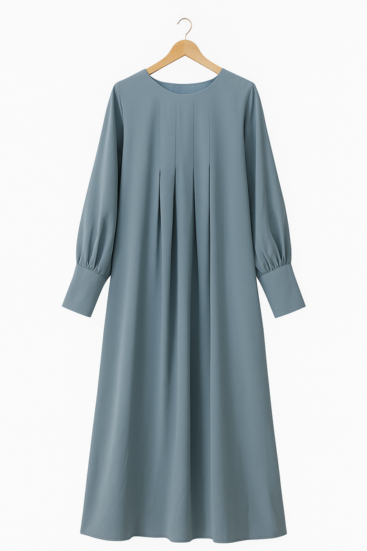 Elegant Pleated Abaya – Dusty Blue